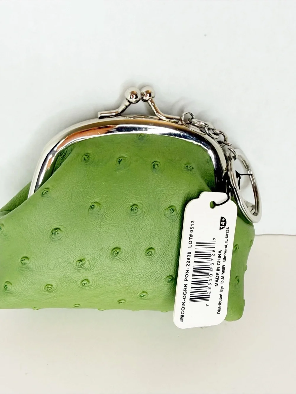 Metropolitan Green Faux Ostrich Leather Key Ring Coin Purse